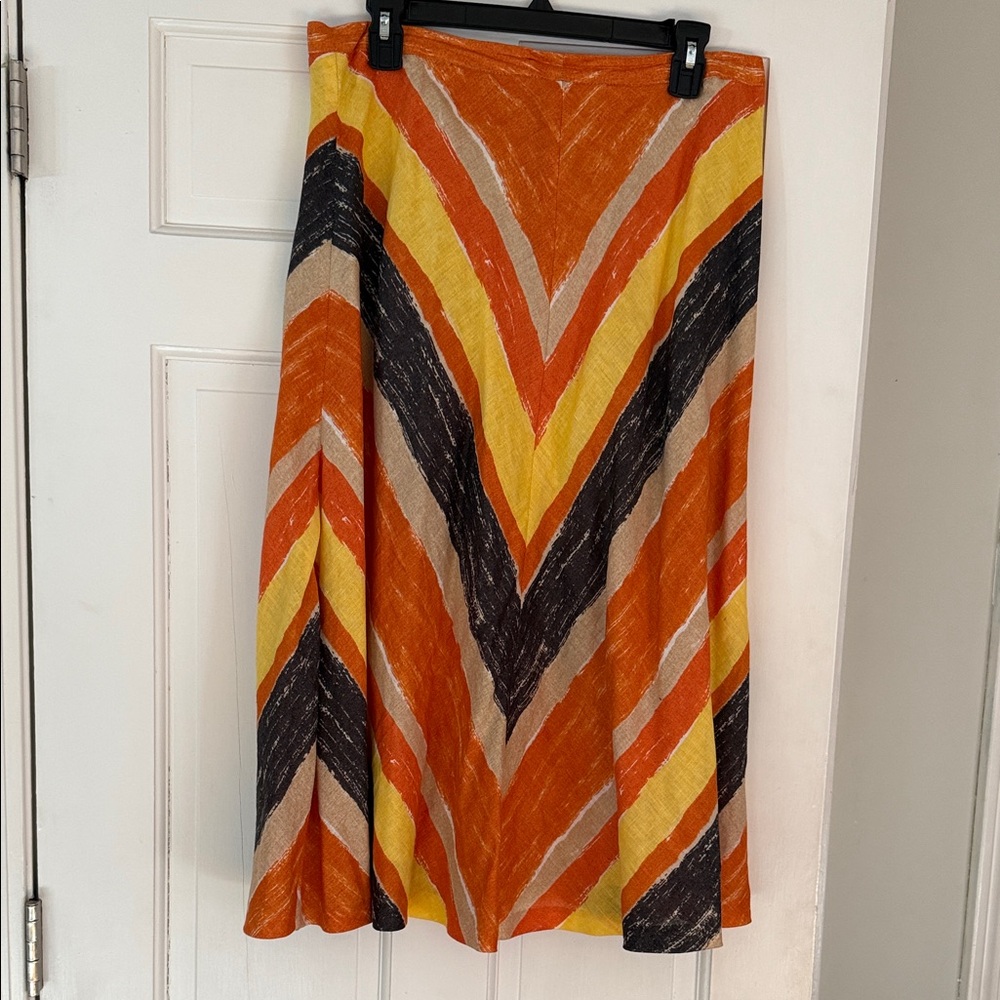 Jones New York Chevron A-Line Midi Skirt in Orange, Yellow & Brown